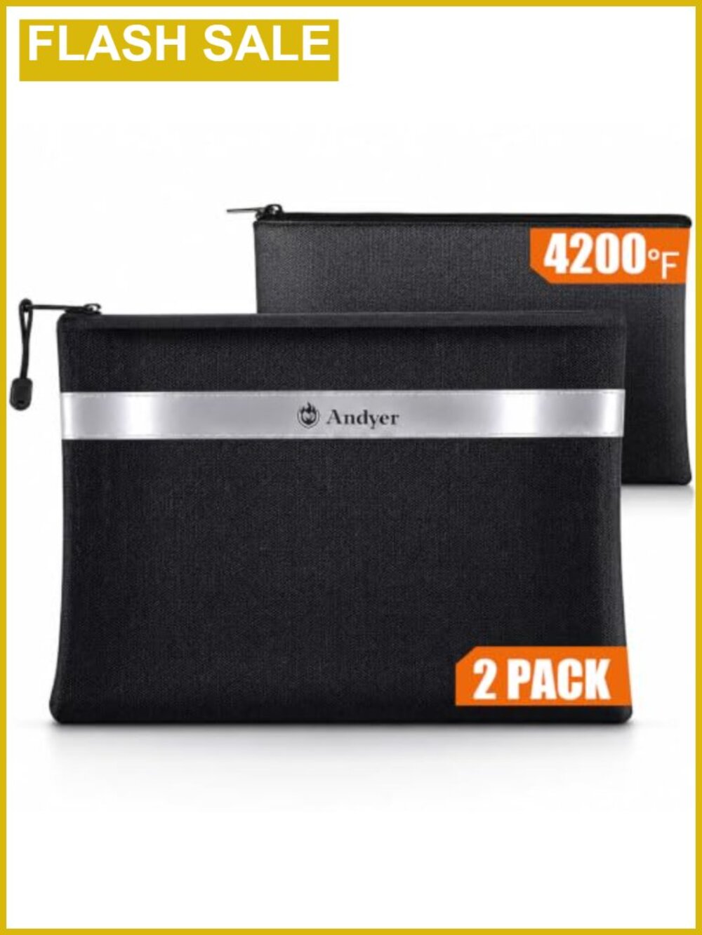 Fireproof Water Resistant Document Bag 2 Pack Money Cash Safe Pouch